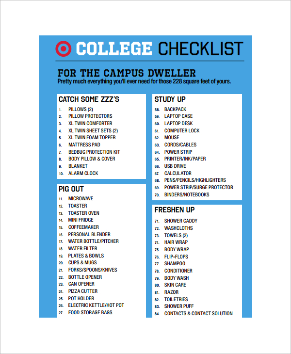college checklist template