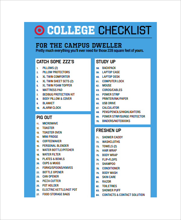 FREE 13+ College Checklist Templates in PDF MS Word Google Docs Pages