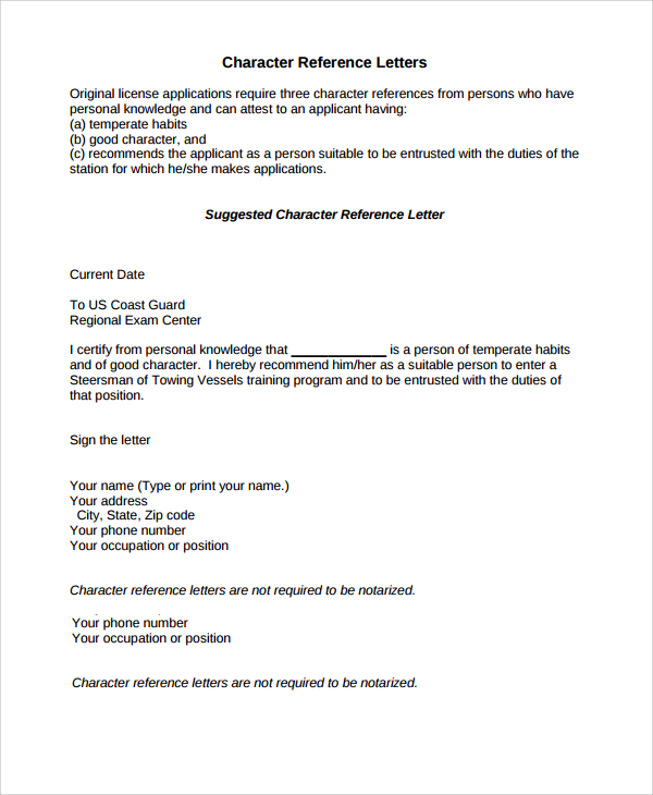 Great Character Reference Letter