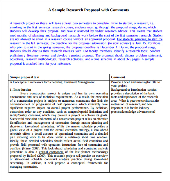 research proposal template with comments