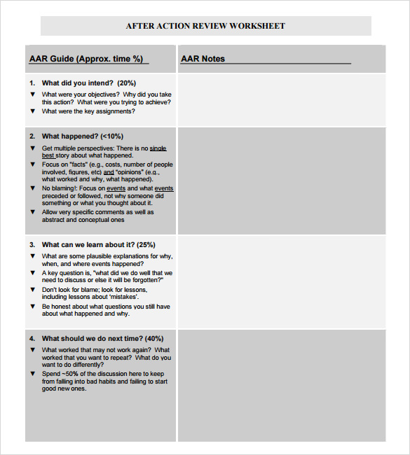 After Action Review Template Download