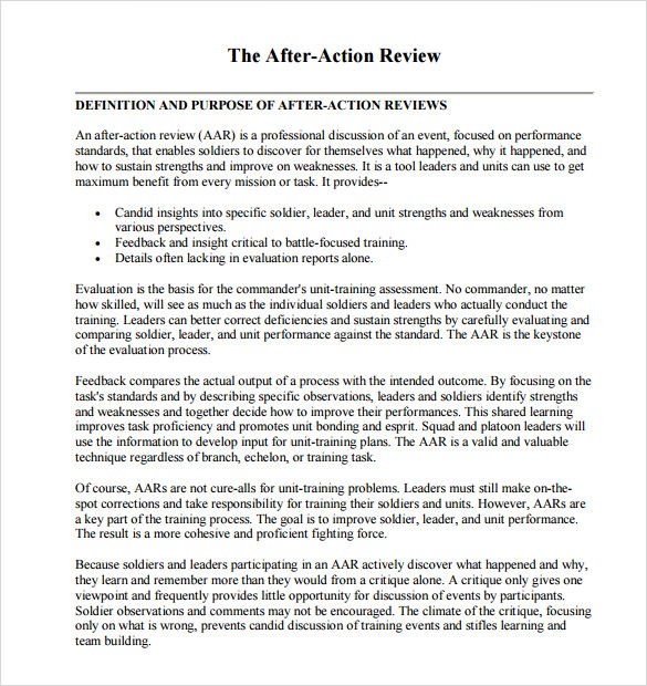 After Action Review Army Aar Template