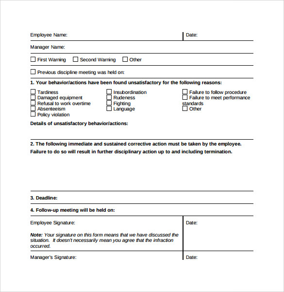 example for employee write up form