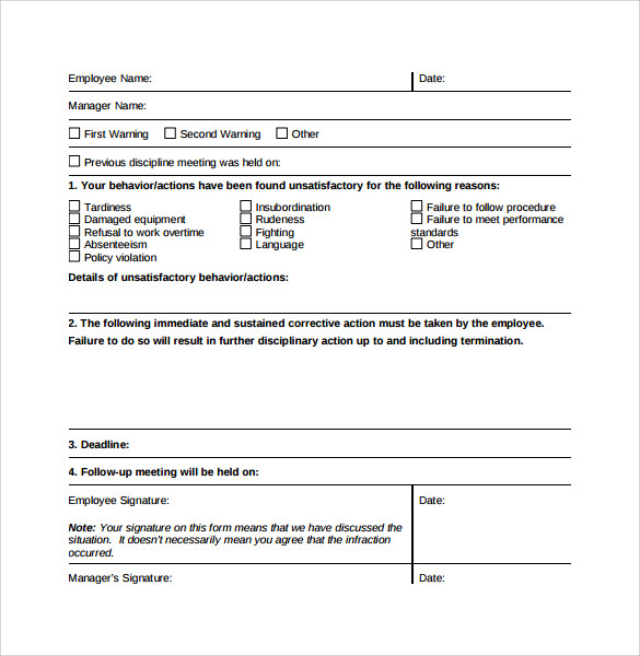 8  Sample Employee Write Up Forms Sample Templates