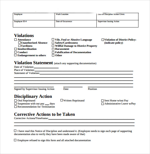 8 Sample Employee Write Up Forms Sample Templates 5657