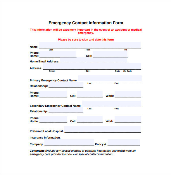 FREE 11 Emergency Contact Forms In PDF MS Word