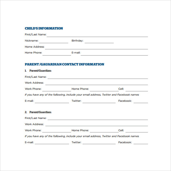 child emergency contact form