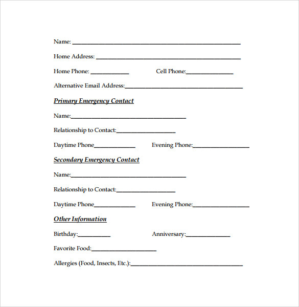 sample employee emergency contact form