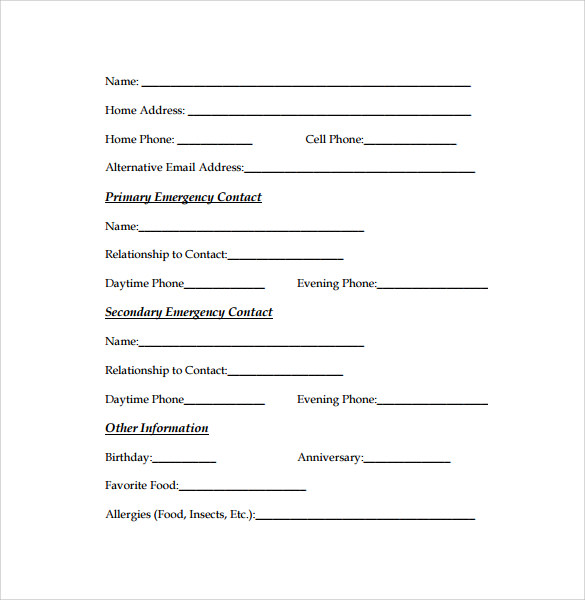 counseling consent for form , Contact Emergency  Documents 11 Download Forms  Word Free PDF in