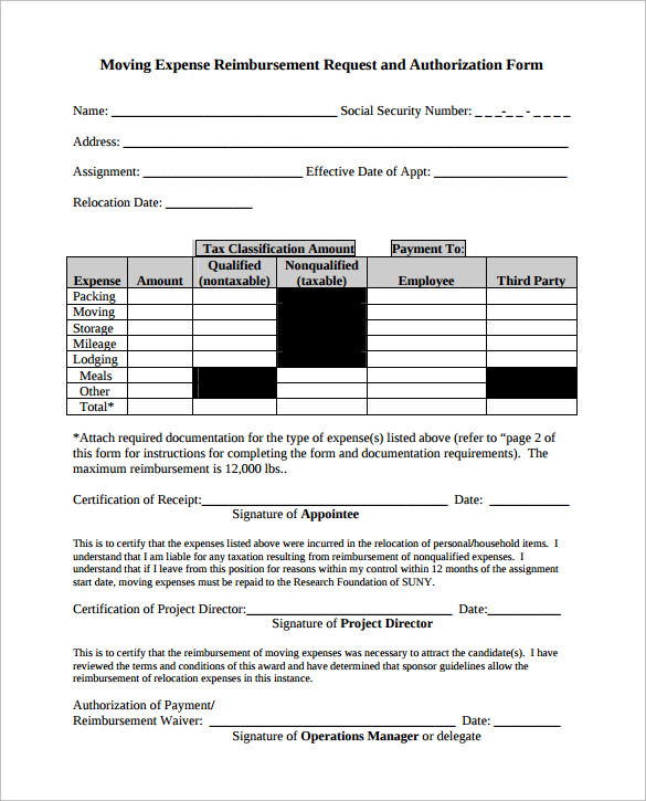 sample expense reimbursement form
