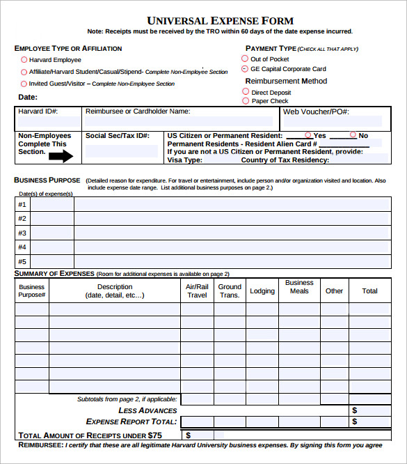 Sample Expense Reimbursement Form 8 Download Free