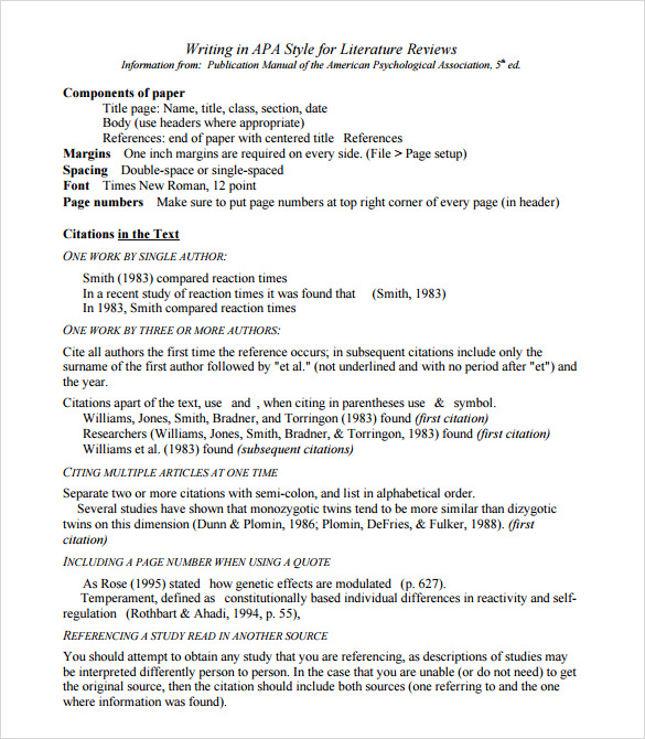 apa style literature review outline