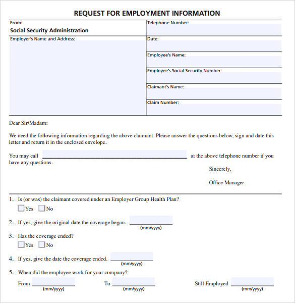 Free 8 Employment Verification Forms In Pdf