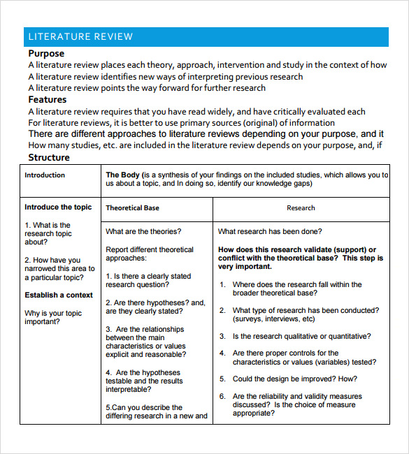 literature review table apa format