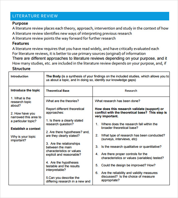 sample literature review in apa format