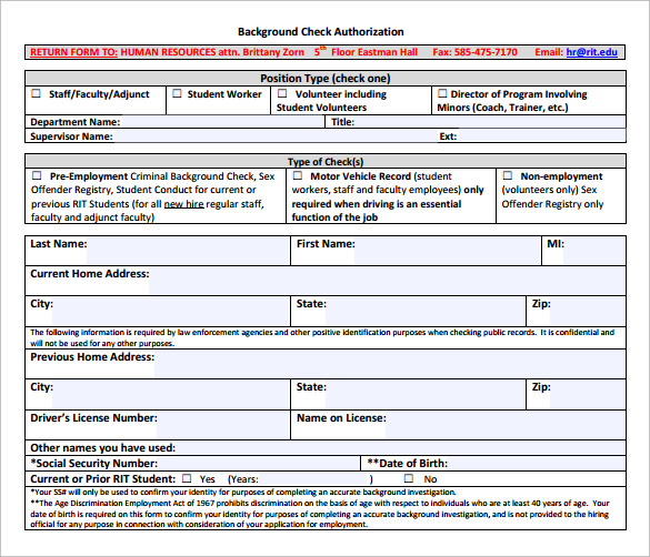 background check form template