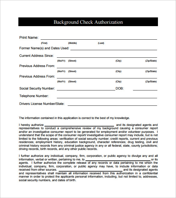 Printable Background Check Form 4745