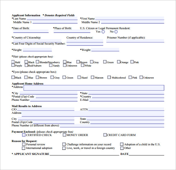 simple background check form