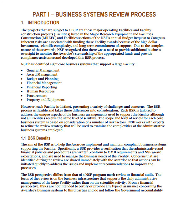 Business Process Review Template