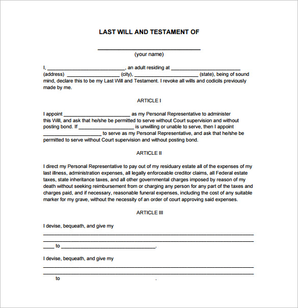 LAST WILL AND TESTAMENT Form