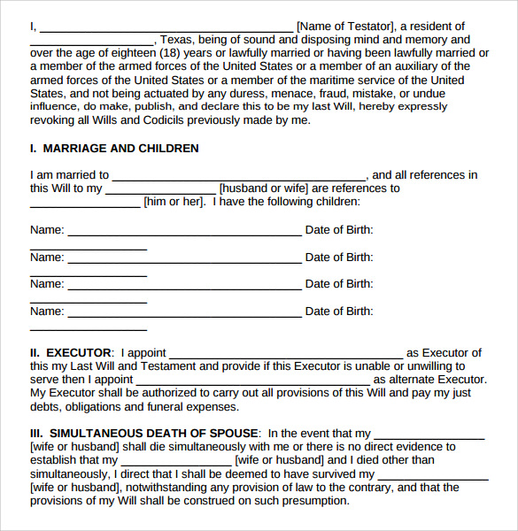 FREE 6+ Last Will and Testament Forms in PDF MS Word