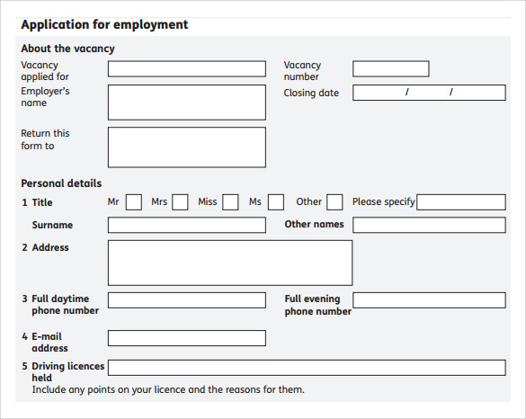 application form for employee