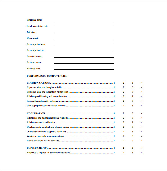 employee review form template 
