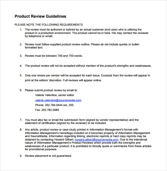 FREE 7+ Sample Product Review Templates in PDF MS Word