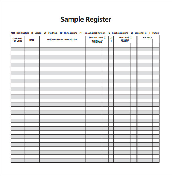 FREE 6+ Sample Check Register Templates in PDF MS Word
