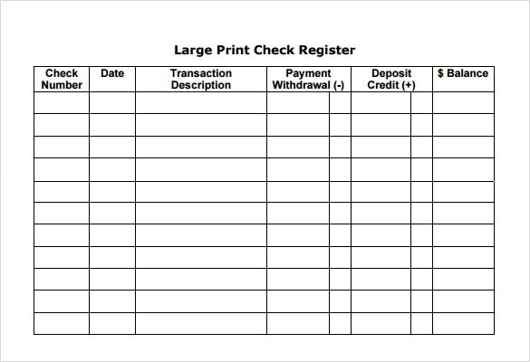 Large Print Check Register Printable Free