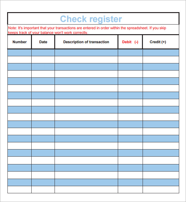 Free Check Register Template Printable
