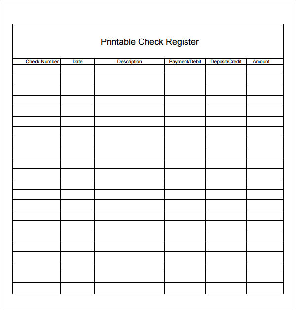 checkbook register template printable