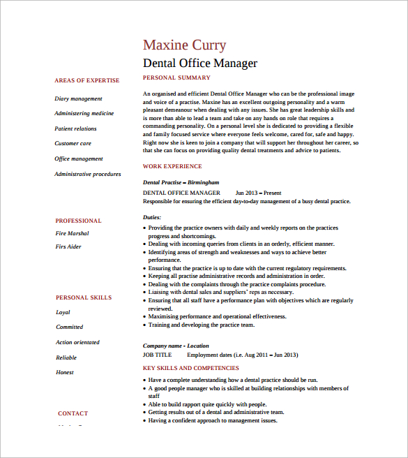Free 7 Sample Office Manager Resume Templates In Pdf Ms Word