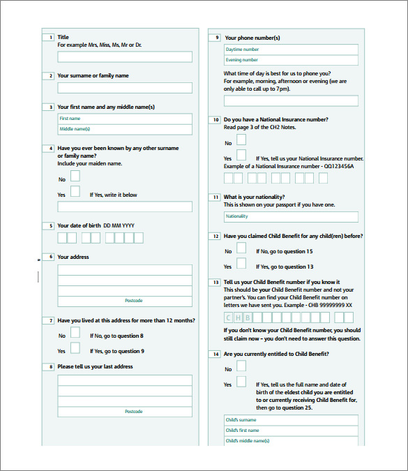 child benefit claim form