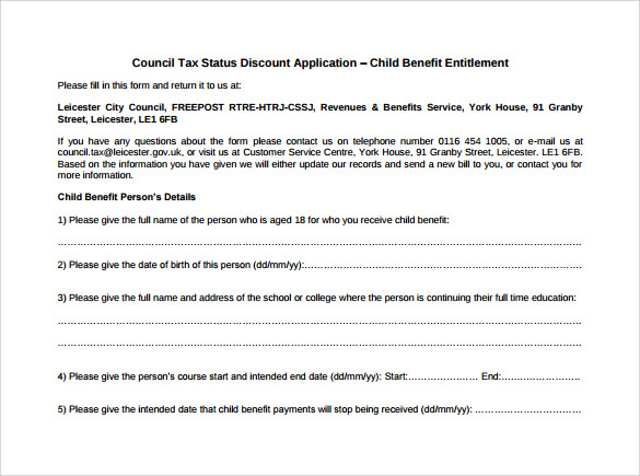 Child Benefit Form Leicester Child Benefit Entitlement Form