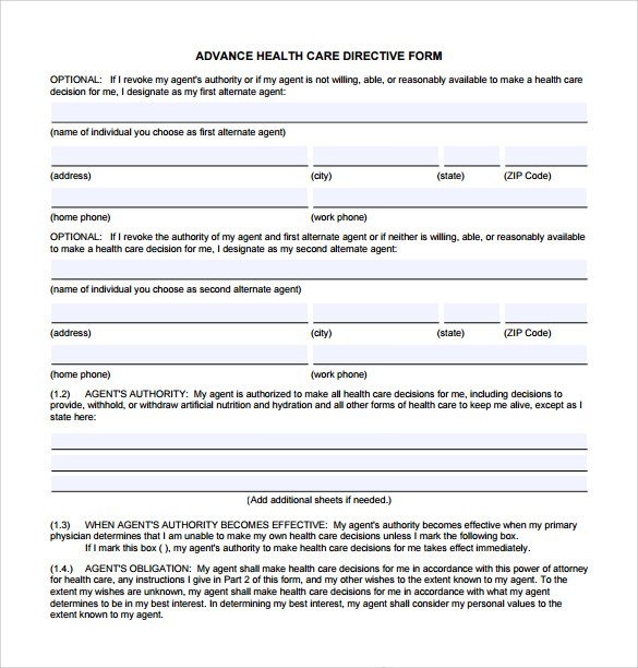 Ahca Health Care Advance Directives Printable Form