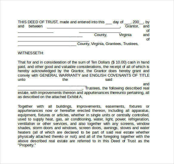 FREE 8 Deed Of Trust Forms In PDF MS Word