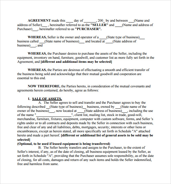 Purchase Agreement Template | Free Word Templates