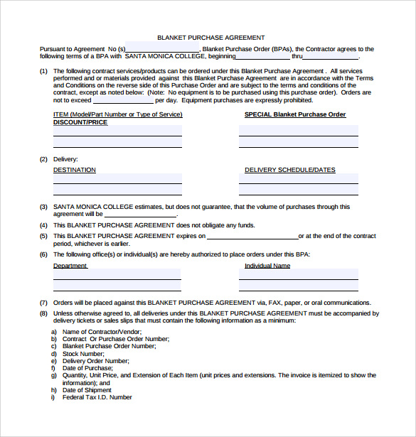 FREE 8+ Blanket Purchase Agreement Templates in PDF MS Word