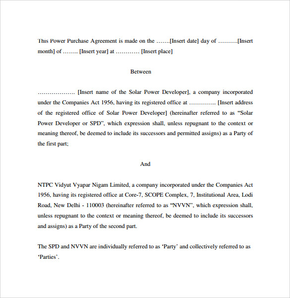 download power purchase agreement template