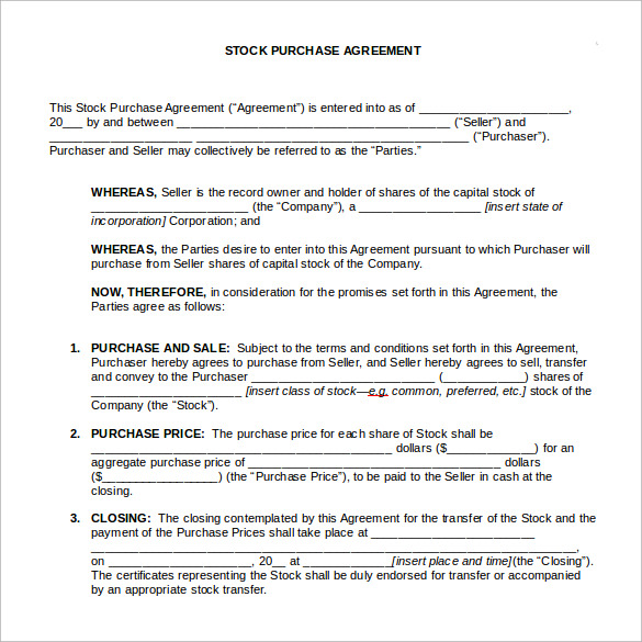 FREE 8  Stock Purchase Agreement Templates in PDF MS Word Google