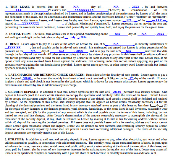 9 Apartment Lease Agreement Templates – Samples , Examples & Format ...