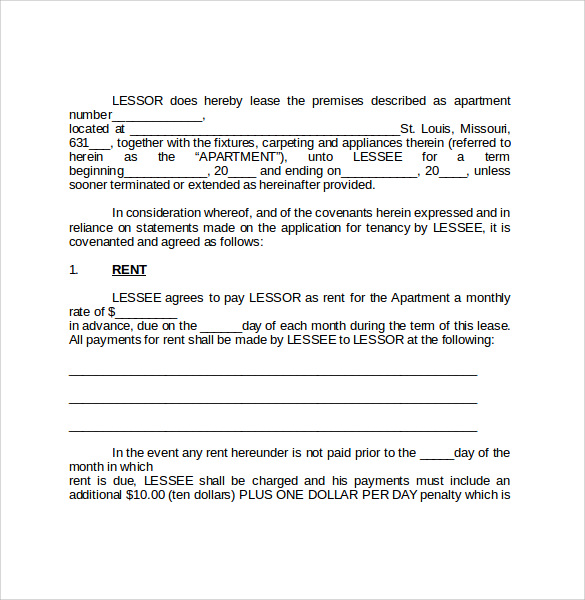 word apartment lease agreement