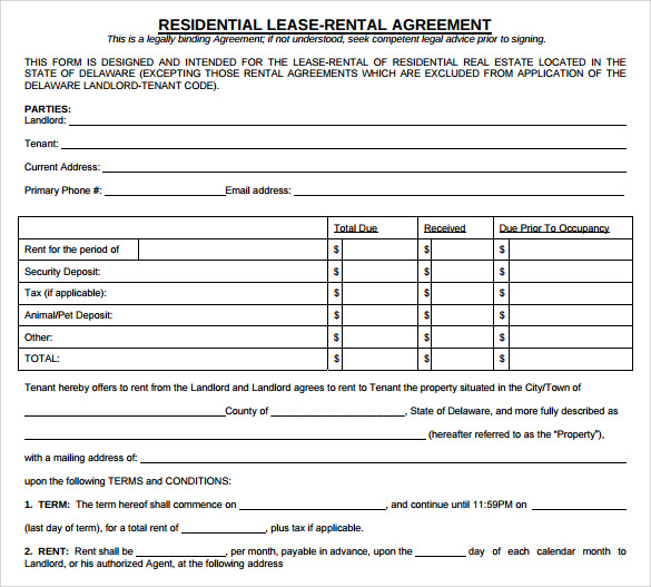 basic sample rental lease agreement