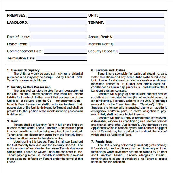 example of apartment lease agreement