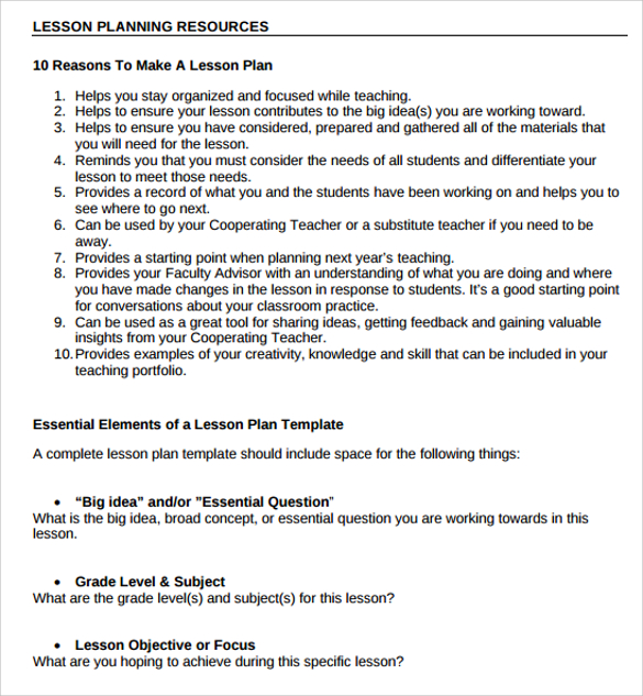 teacher lesson plan resource template