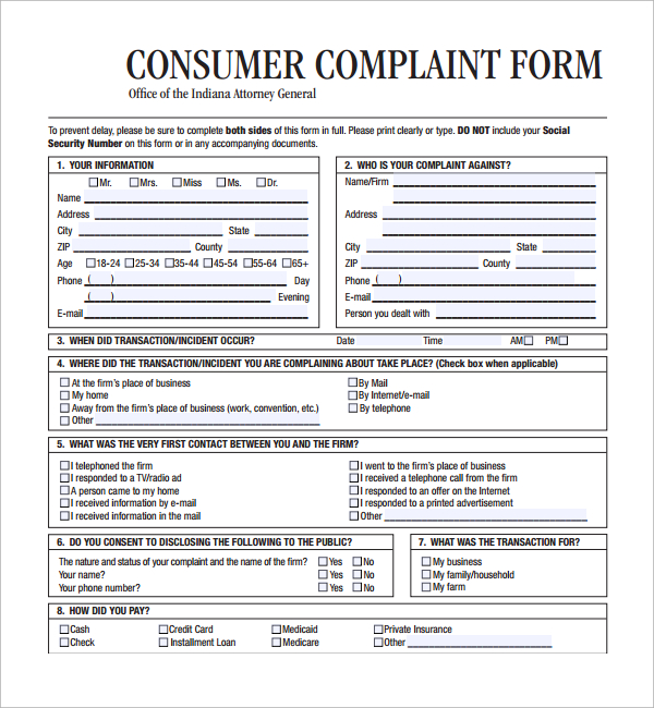 consumer complaint form