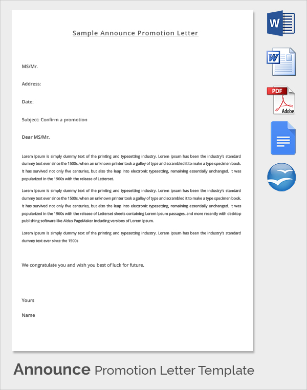 FREE 15 Sample Promotion Letter Templates In PDF