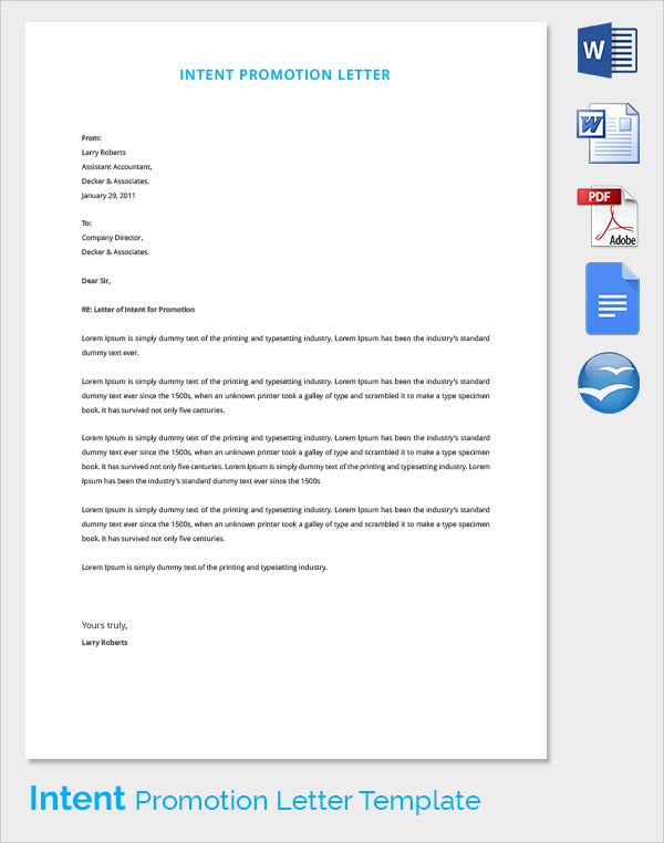 intent promotion letter template