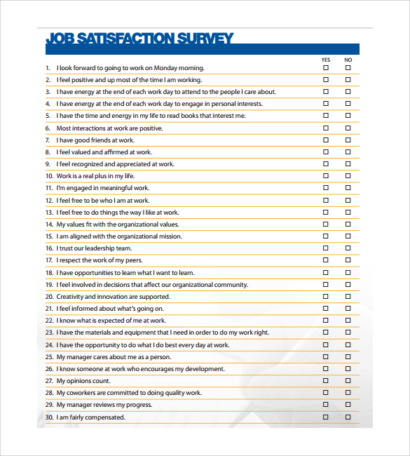 printable job satisfaction survey template